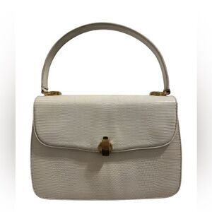 Gucci lizard embossed leather top handle tote